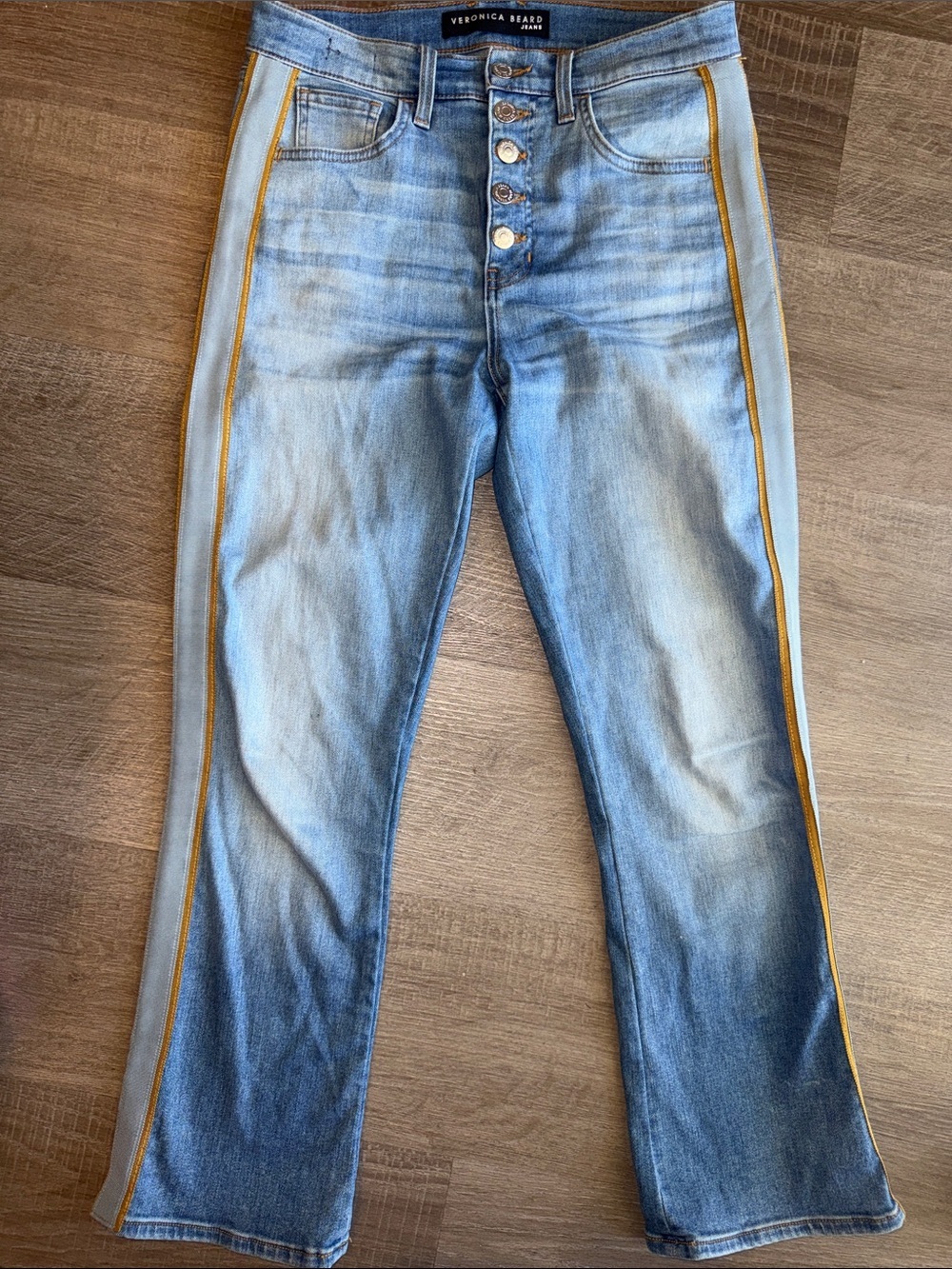 Veronica Beard Light Blue Denim Jeans with Yellow Trim